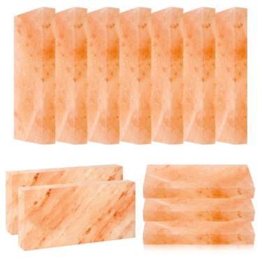 Imagem de Swiffen 12 peças de bloco de sal do Himalaia 20 x 10 x 2,5 cm pedra de sal rosa pedra de massagem retangular para construir sauna, centros de spa, envelhecimento a seco, parede, terapia de massagem e