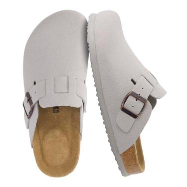 Imagem de CUSHIONAIRE Tamancos femininos Hana | Tamancos femininos confortáveis de camurça vegana | Sapatos de batata sem cadarço com palmilha de cortiça e suporte de arco | Espuma viscoelástica, larguras