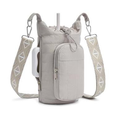 Imagem de WOOMADA Bolsa de suporte para garrafa de água com alça, bolsa transversal de 40/947 ml, acessórios de academia, bolsas tipo sling para mulheres (cinza)