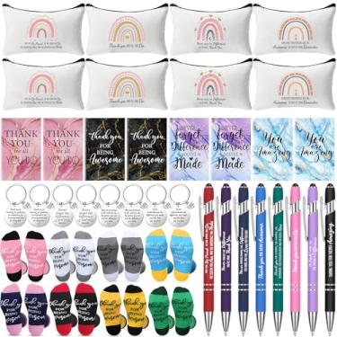 Imagem de Fulmoon 40 peças de presentes de agradecimento de funcionários a granel presentes de agradecimento para meias de Natal, bolsas de maquiagem, chaveiros, cadernos inspiradores para colegas de trabalho