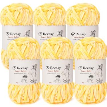 Imagem de Reessy Pacote de fios de chenille de veludo – 6 novelos × 100 g super volumosos (CYC #6) – Veludo macio grosso para crochê e tricô, fio de chenille fofo para cobertores, cachecóis e artesanato