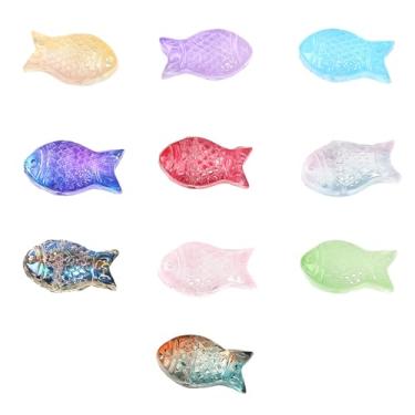 Imagem de ARTISAMILY 100 peças de contas de vidro de peixe colorido arco-íris contas espaçadoras soltas de peixe bonito brinco pulseira de contas 8 x 15 mm para fazer joias faça você mesmo caft chaveiro miçanga