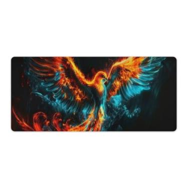 Imagem de Black Cool Fantasy Phoenix Rising Fire Bird Tapete de mouse grande para jogos, mesa de jogos, teclado e computador, tapete de mouse de borracha antiderrapante para escritório em casa, 40 x 90 cm