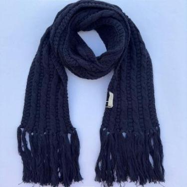 Imagem de Cachecol de Tricô Para Meninos Com Franja Azul Marinho-Masculino