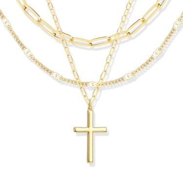 Imagem de Poxtex Colares femininos de ouro em camadas, empilháveis, delicados, banhados a ouro 14 K, corrente com pingente de clipe de papel, colar gargantilha com pingente de corrente de ouro, diamante