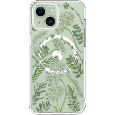 Imagem de ICEDIO Capa para iPhone 13 Mini com protetor de tela - compatível com carregamento sem fio, proteção aprimorada para câmera, capa de telefone transparente com design floral moderno para mulheres