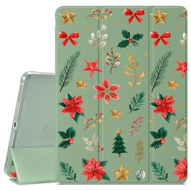 Imagem de VibrantFruitique Linda capa de Natal para iPad (A16) 11ª geração 2025 11 polegadas/10ª geração 2022 10 polegadas inverno poinsétia azevinho, suporte para lápis, traseira de TPU macio transparente e
