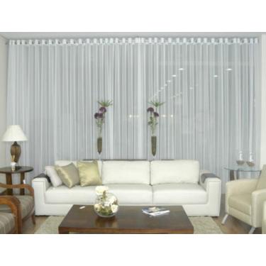 Imagem de Cortina Voil Branca Sala Quarto 3,00x2,50 Ilhós Cromado - Confeccoes E