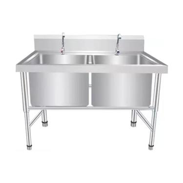 Imagem de Pia de aço inoxidável independente, pias de cozinha de tigela dupla, pia comercial/industrial, banheira de lavanderia (100 x 70 x 80 cm/39,3 x 27,5 x 31,4 pol, profundidade: 40 cm/15 pol.)
