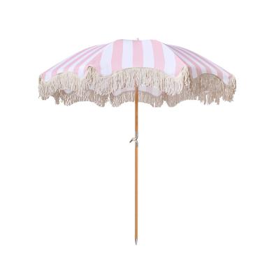 Imagem de TRGCJGH Guarda-chuva de praia com franja, guarda-chuvas de mesa dobráveis portáteis para mercado ao ar livre, com design inclinado, guarda-chuvas portáteis (pó listrado)