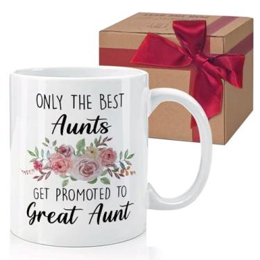 Imagem de HIWERAN Canecas de café Great Aunt, anúncio engraçado de gravidez para tia, aniversário de tia, Natal, presente 325 ml branco