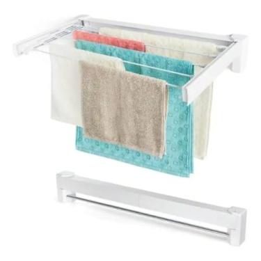 Imagem de Varal de Parede Retrátil Dobrável, Branco, 70cm, 5 Varetas, Recolhível, para Apartamento e Espaço Pequeno
