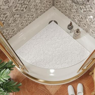 Imagem de Tapetes de chuveiro de canto antiderrapantes para chuveiro interno, tapete de chuveiro triangular de secagem rápida, tapete de banho pequeno com orifícios de drenagem para adultos, crianças (branco