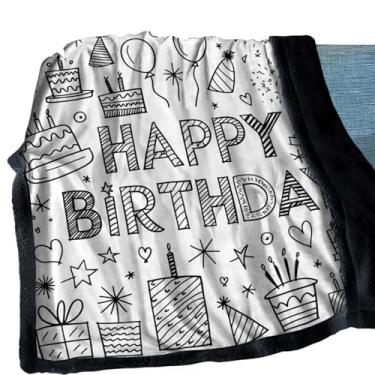 Imagem de Mantas de Colorir para Família - Confortável Feliz Aniversário - Manta de Arremesso para Colorir Artesanal,Para Sala De Aula Festa Sala De Estar Camping Família Meninos Meninas Amantes De Arte