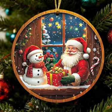 Imagem de 1 peça de enfeite de Natal de acrílico, cena de janela de boneco de neve de Papai Noel, decoração festiva para árvore de Natal, pingente de decoração de casa para presente de Natal