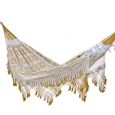 Imagem de Rede de Dormir e Descanso Super Casal Marquesa Algodão Jaguaruana. (Mostarda e Branco)