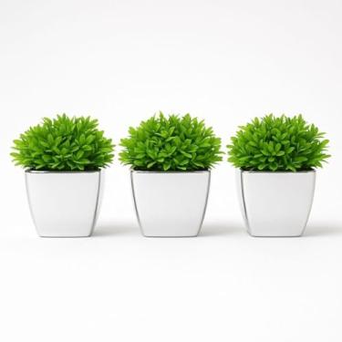 Imagem de Kit 3 Vasinhos com Suculentas Artificiais para Decoração de Sala e Rack - Plantas Realistas e de Fácil Manutenção(Prata (L))