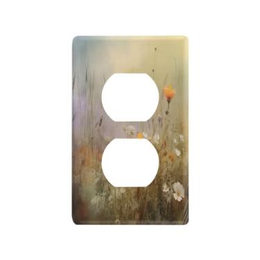 Imagem de Blueangle Placa de parede de saída dupla de flores silvestres coloridas, tamanho padrão, placas de cobertura de tomada elétrica de 1 gangue para decoração de quarto de escritório em casa, 4,53 x 2,76