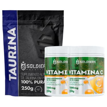Imagem de Kit: Taurina 250g + 2 Vitaminas C Em Pó 500g - 100% Puro Importado - Soldiers Nutrition-Unissex