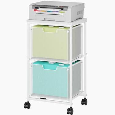 Imagem de Carrinho de arquivo com 2 gavetas de armazenamento, carrinho de armazenamento embaixo da mesa, organizador de pastas de arquivos suspensos com rodas, armário de arquivo, suporte de impressora móvel