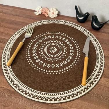 Imagem de Jogo Americano Redondo Sousplat Mandala 37cm Estilo Juta Rústico Lavável Mesa Posta Decoração Boho (4, Marrom)