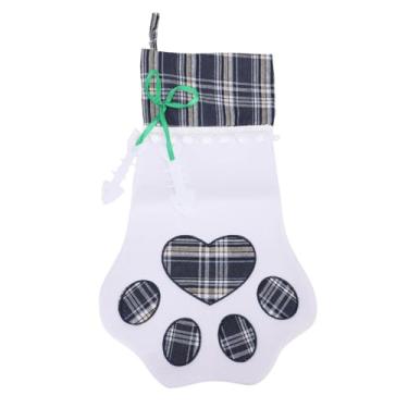 Imagem de SUNGOOYUE Meias de Natal Personalizadas, Fofas Em Formato de pé de Cachorro Tecido Xadrez Meia de Natal Macia Bolsa de Presente de Grande Capacidade para Lareira Pendurada Decoração de (BLUE)