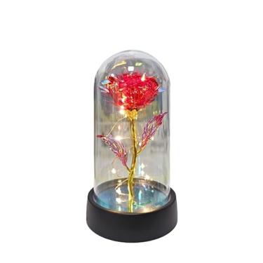 Imagem de Presente Feminino, Natal Presente Rosa Encantada com Iluminação Led – Rosa Eterna em Terrário,15,5×8,8×8,8 Cm(Vermelho)
