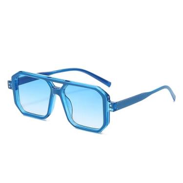 Imagem de Óculos de Sol Punk Masculino com Ponte Dupla, Lentes Transparentes Degradê UV400, Ideal para Esportes ao Ar Livre, Corrida e Ciclismo, Cor Azul Degradê