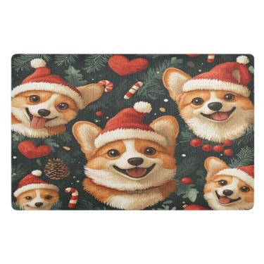 Imagem de STAYTOP Tapete de Natal para cães Red Hat para entrada externa 81 x 50 cm, tapete de boas-vindas ao ar livre/interno, tapetes de banho fofos, capacho frontal antiderrapante para entrada, pátio, áreas