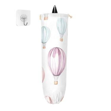 Imagem de xigua Balões de ar quente aquarela suporte de saco plástico suporte de parede com cordão, pacote com 2, organizador de sacolas de compras reutilizável para bolsas, meias, roupas íntimas e gravatas
