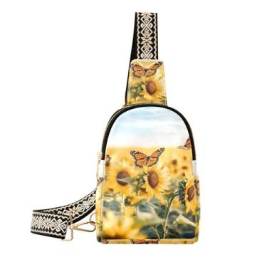 Imagem de CEBUGI Bolsa tiracolo feminina pequena de girassol borboleta de couro, pochete transversal para trilhas, viagens ao ar livre