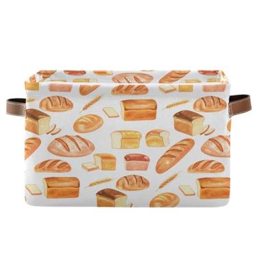 Imagem de xigua Cesto de armazenamento dobrável para pães, cesta de armazenamento retangular de lona com alças de couro para decoração de armário de casa e escritório