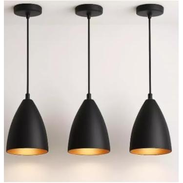 Imagem de Kit 3 Luminárias Pendentes Modernas, Preto, para Sala de Jantar e Teto