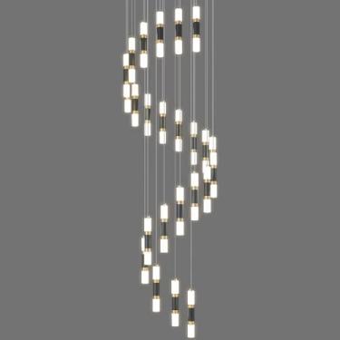 Imagem de Lustre moderno para hall de entrada, lustre grande com LED dimerizável de 144W, ideal para escadas, hall de entrada, sala de estar e vestíbulo, com 24 lâmpadas (preto e dourado).