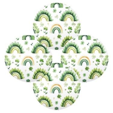 Imagem de Wassud Jogo americano conjunto de 4 tapetes redondos de padrão verde para cozinha e jantar tapetes laváveis resistentes ao calor decoração de mesa 39 cm