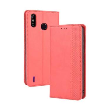 Imagem de Capa flip de couro para Infinix Smart 4C,Flip magnético retro,Caso de telefone de couro PU,Design de carteira com 3 slots de cartão e 1 clipe de dinheiro -Red