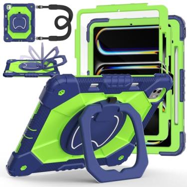 Imagem de Capa para iPad Pro 13 polegadas M5 2025 / M4 2024, Auorld para iPad Pro 13 polegadas M5 2025 com protetor de tela, suporte giratório de 360 graus, alça de ombro, suporte para lápis, verde-marinho
