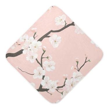 Imagem de STAYTOP Lindas toalhas de bebê com capuz de musselina de flores de cerejeira, toalha de banho super macia, toalhas de banho absorventes para banho recém-nascido unissex 76 x 76 cm