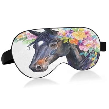 Imagem de Burbuja Linda máscara de dormir preta com flores de cabeça de cavalo para mulheres e homens, máscara refrescante para os olhos para dormir lateral com alça elástica ajustável para viagens