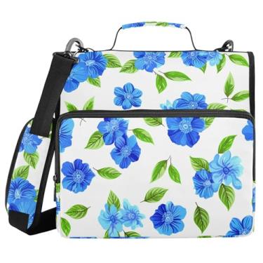 Imagem de Burbuja Pasta de fichário com zíper Blue Flowers com 3 anéis com lixa expansível e alça de ombro para laptop de 13 polegadas, vários bolsos para trabalho de escritório