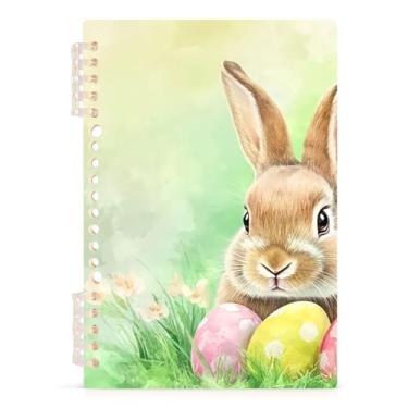 Imagem de Burbuja Caderno de ovos coloridos de coelhinho da Páscoa, papel pautado universitário A5 com 60 folhas, fichário para diário, trabalho, escritório, 1 pacote