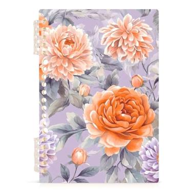 Imagem de Burbuja Caderno de rosas laranja em roxo, papel pautado universitário A5 com 60 folhas, fichário para escritório, 1 pacote