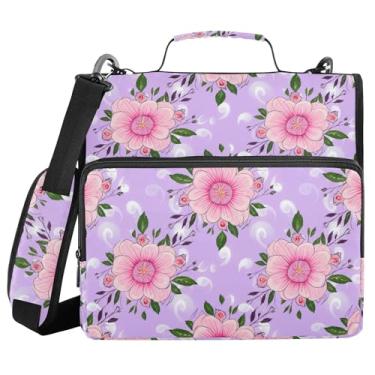 Imagem de Burbuja Pasta de fichário com zíper com 3 anéis de flores com lixa expansível e alça de ombro serve para laptop de 13 polegadas, vários bolsos para trabalho de escritório