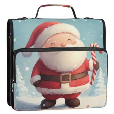 Imagem de CEBUGI Fichário de 3 anéis com zíper com alça de ombro, pasta de arquivo expansível de 3,8 cm, anéis D, para escola, escritório, Papai Noel fofo