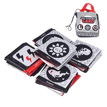 Imagem de Ainoli 26 peças de livros de pano para bebês com sacola, cartões de quebra-cabeça infantis de tecido macio, brinquedos para educação precoce (Preto Branco Vermelho)
