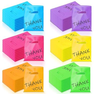 Imagem de Janlaugh 300 sacos pequenos de agradecimento, sacos de compras de plástico coloridos a granel para pequenas empresas com alças para lembrancinhas de festa de presente para boutique varejo casamentos