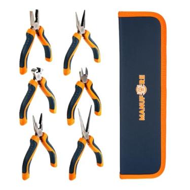 Imagem de MANUFORE Conjunto de 6 peças de mini alicates – ponta de agulha, diagonal, nariz longo, nariz dobrado, corte final e linha para bricolage, reparo eletrônico e joias