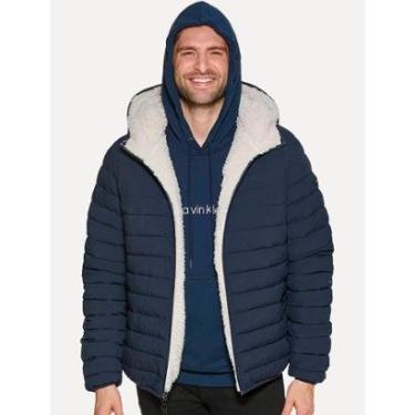 Imagem de Jaqueta Calvin Klein Masculina Hoodie Matelassê Sherpa Azul Marinho-Masculino