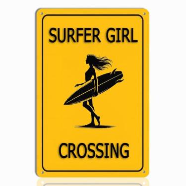 Imagem de Placa de metal keowhsf Surfer Girl Crossing 20x30 cm