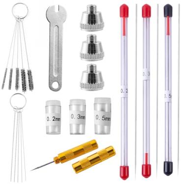 Imagem de Kit de 21 peças de tampa de bocal de aerógrafo 0,2/0,3/0,5 mm peças de reposição de agulha de aerografia com chave e kit de ferramentas de limpeza de aerografia para acessórios de pulverizador de